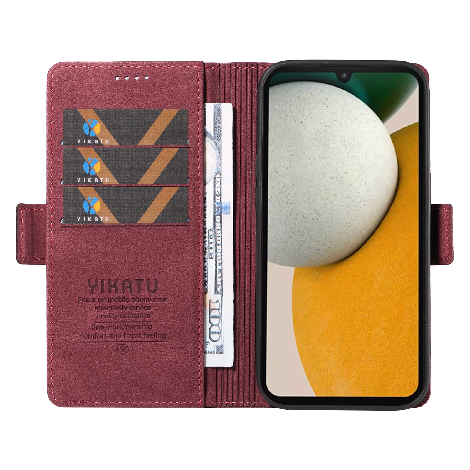 YIKATU YK-005 For Samsung Galaxy A15 4G / 5G Case Skin-Friendly Leather Flip Stand Phone Cover - Wine Red YIKATU YK-005 For Samsung Galaxy A15 4G / 5G Case Skin-Friendly Leather Flip Stand Phone Cover - Wine Red